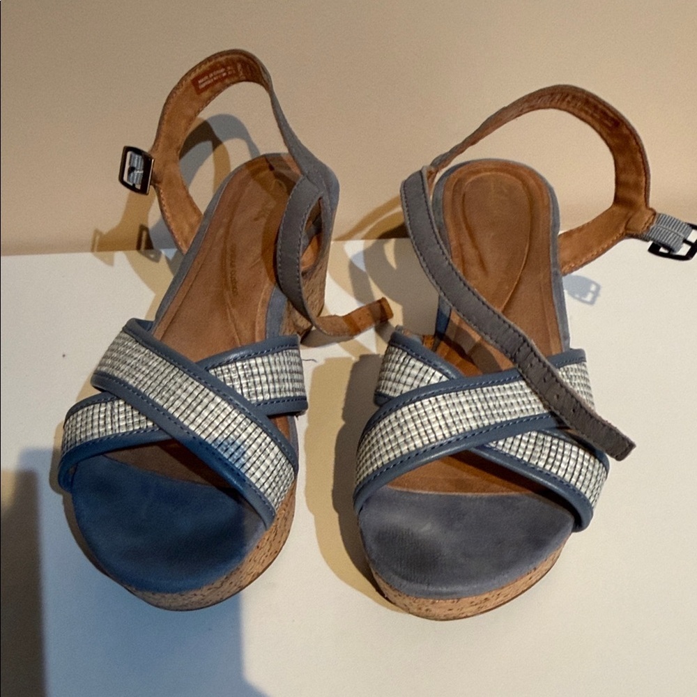 Clarks Blue and Silver Wedge Sandals